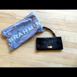 Brahmin Wristlet Pouch - black/grey embossed leather - like new!